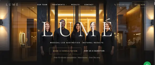 LUMÉ Skin & Aesthetics website hero